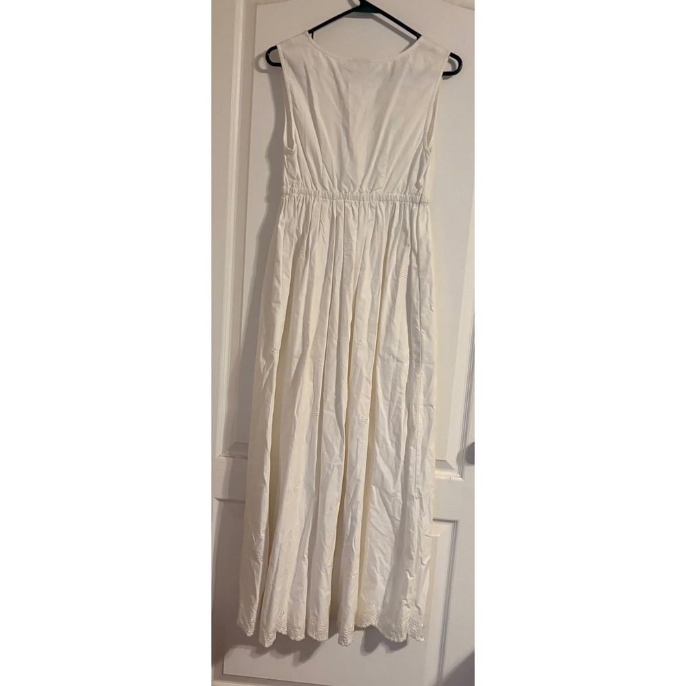 eShakti White Cotton Embroidered Maxi Dress Sleeveless Tassel Tie Pockets Size 8 - Picture 2 of 8